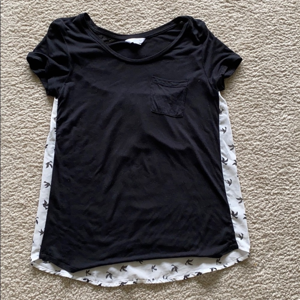 Black/white bird print blouse